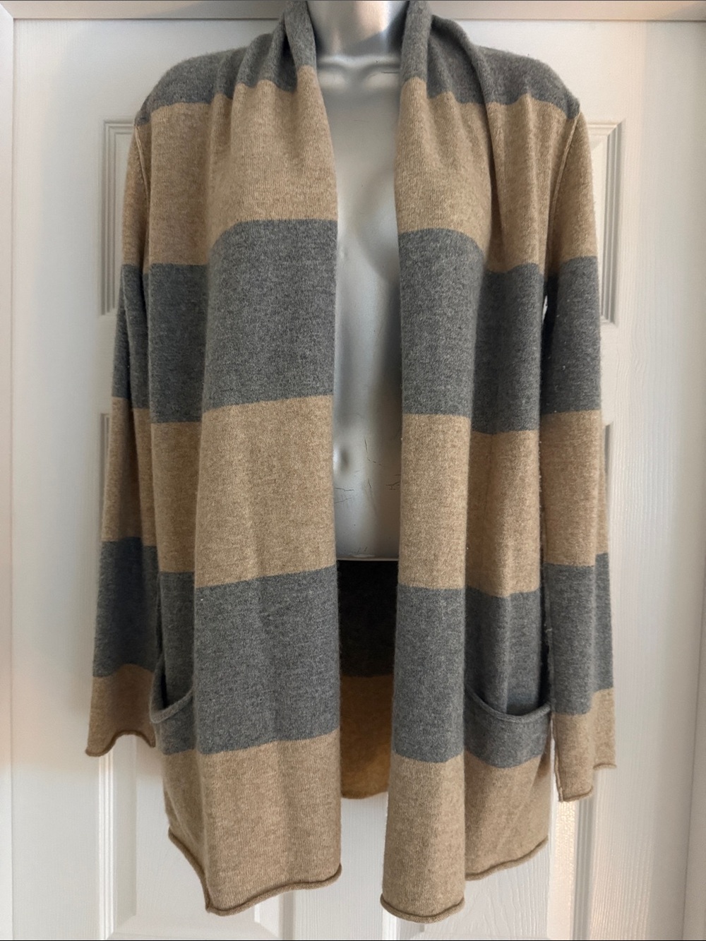 Pure Amici 100% Cashmere Striped Open Front Cardigan Small